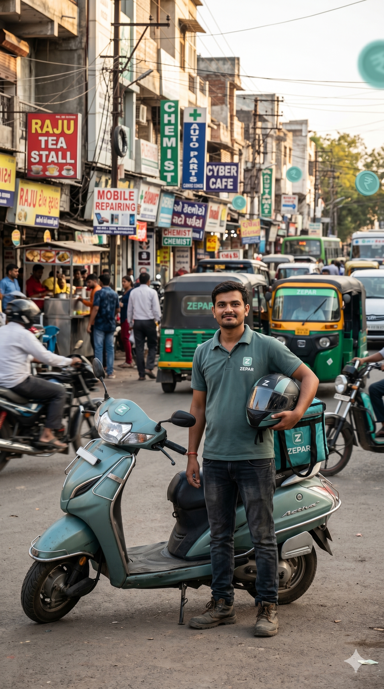 A ZEPAR captain with their bike on a city street